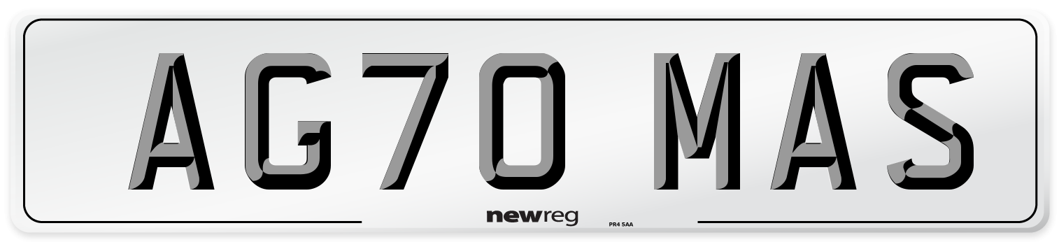 AG70 MAS Number Plate from New Reg
